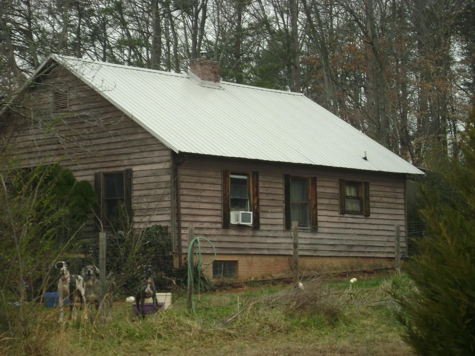White metal roof on an old wood sided farmhouse, from a Metal Roof Installation job in Western Springs